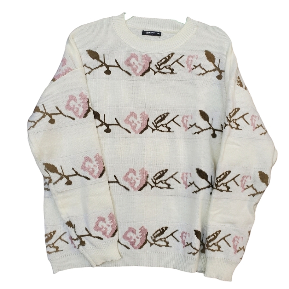 Floral Stripe Drop Shoulder Sweater  0XL
